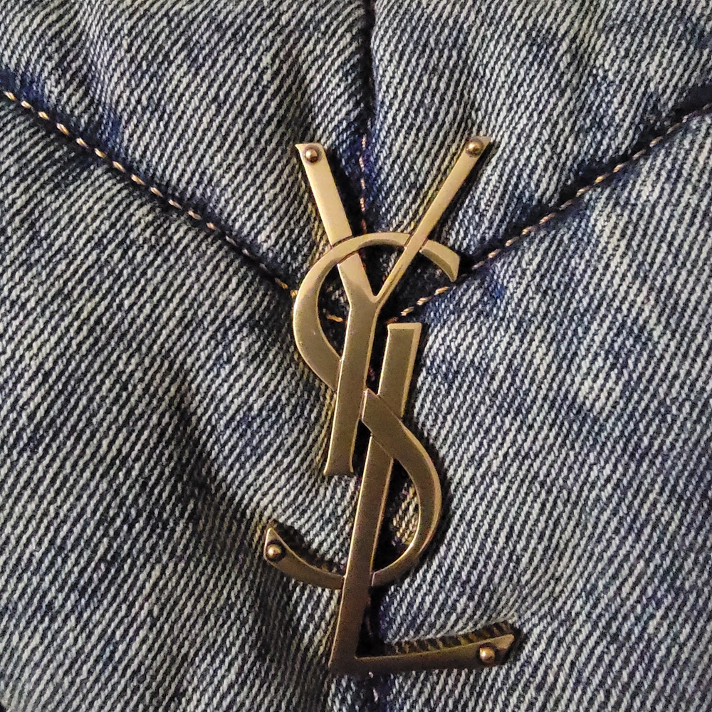 Saint Laurent Blue Quilted Bag with Tan Straps - Picture 5 of 6
